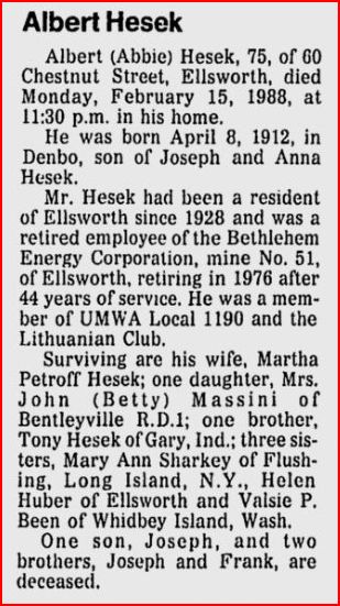 Albert Hesek obit